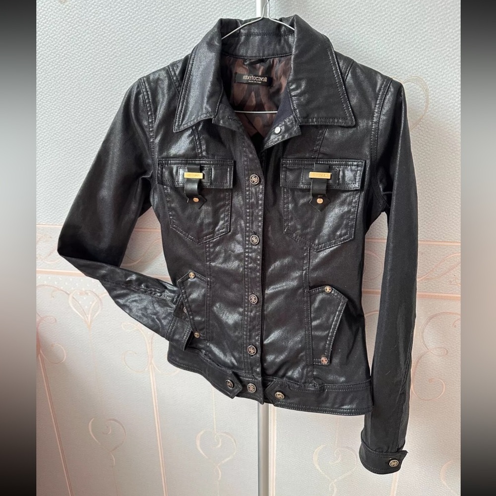 Roberto Cavalli Black Jean Jacket Fitted Silhouette Small